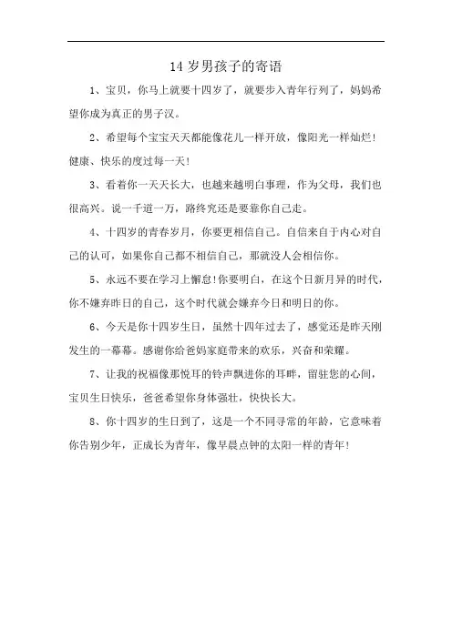 14岁男孩子的寄语
