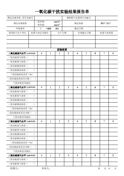 一氧化碳干扰实验结果报告
