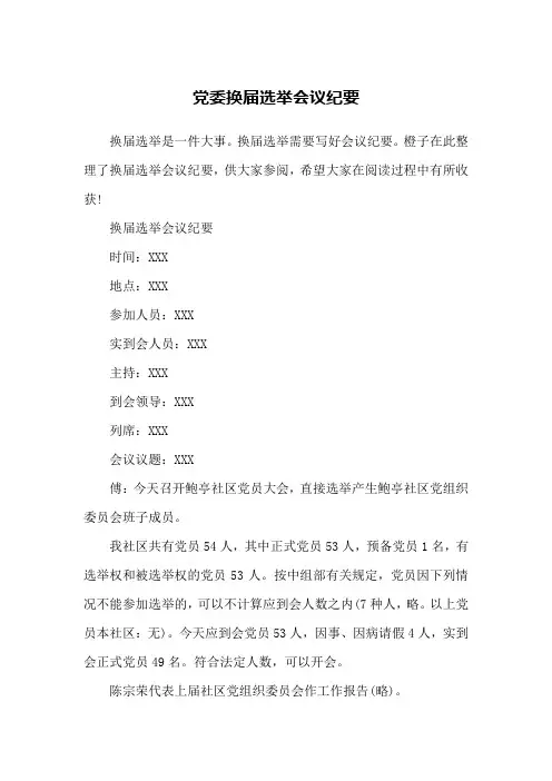党委换届选举会议纪要