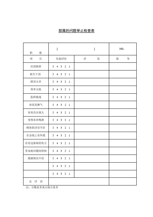 部属的问题举止检查表(doc模板)