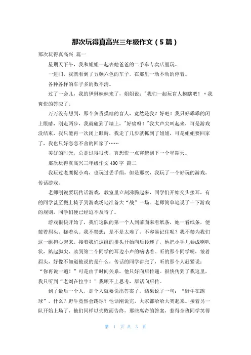 那次玩得真高兴三年级作文(5篇)