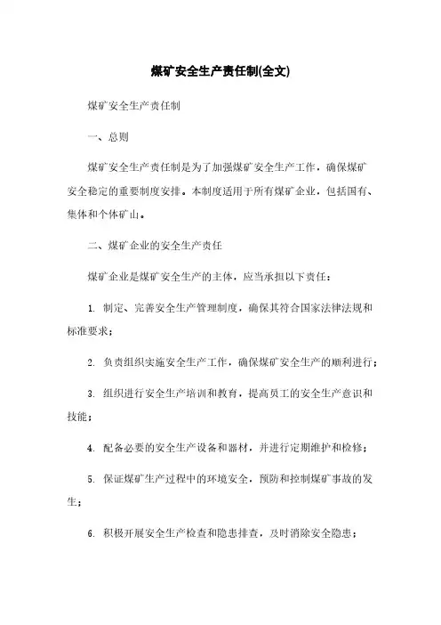 煤矿安全生产责任制(全文)