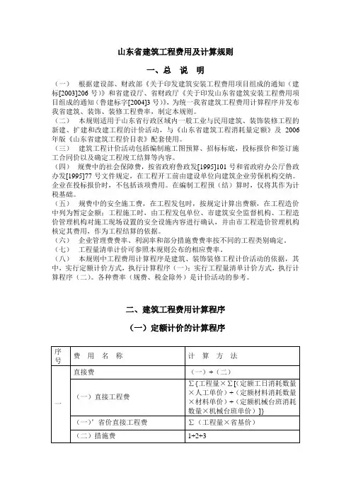 山东省建筑工程费用及计算规则、类别划分.doc
