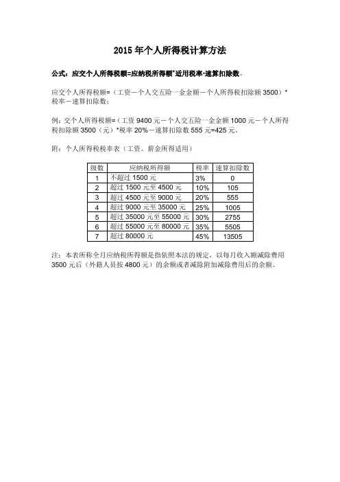 2015年最新个人所得税计算方法