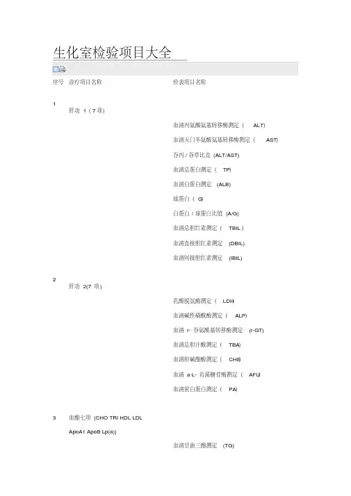 生化室检验项目大全