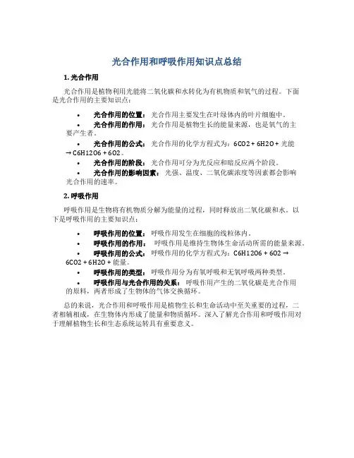 光合作用和呼吸作用知识点总结