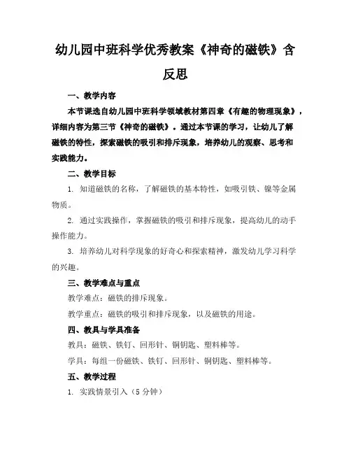 幼儿园中班科学优秀教案《神奇的磁铁》含反思