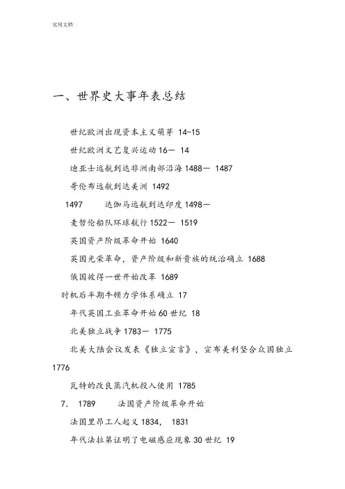 高中历史大事年表(完整版)