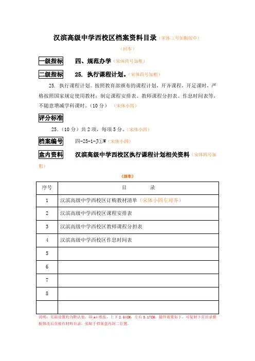 档案盒内封二张贴目录(模板)