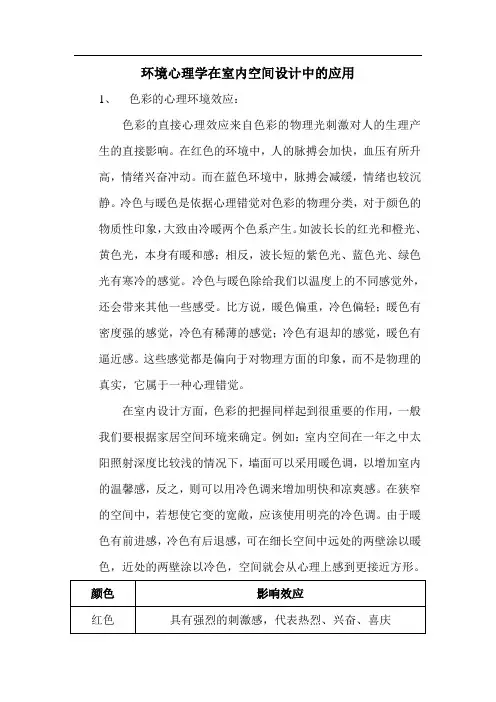 环境心理学在室内空间设计中的应用