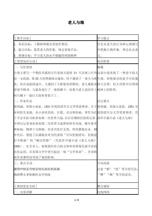 老人与海(节选) 优秀教案