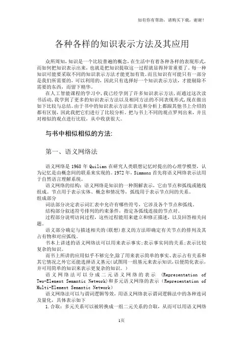 各种各样的知识表示方法及其应用