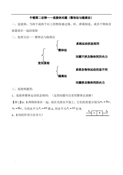 关于牛顿第二定律连接体问题(整体法与隔离法)