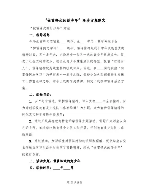 “做雷锋式的好少年”活动方案范文(六篇)