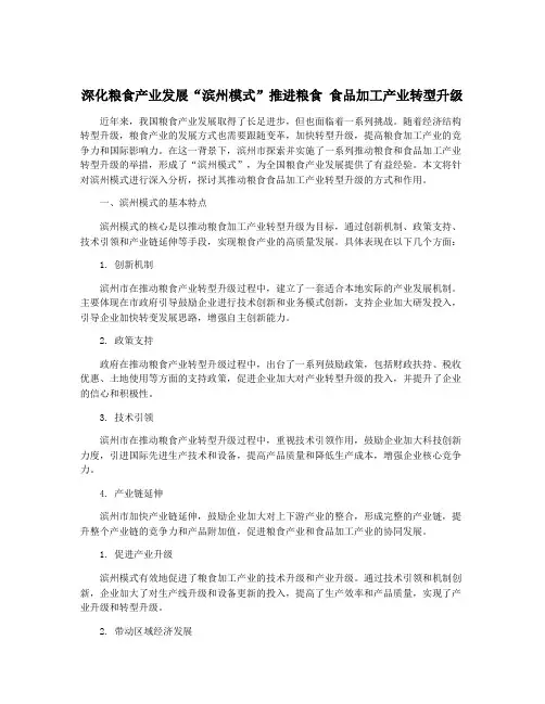 深化粮食产业发展“滨州模式”推进粮食 食品加工产业转型升级