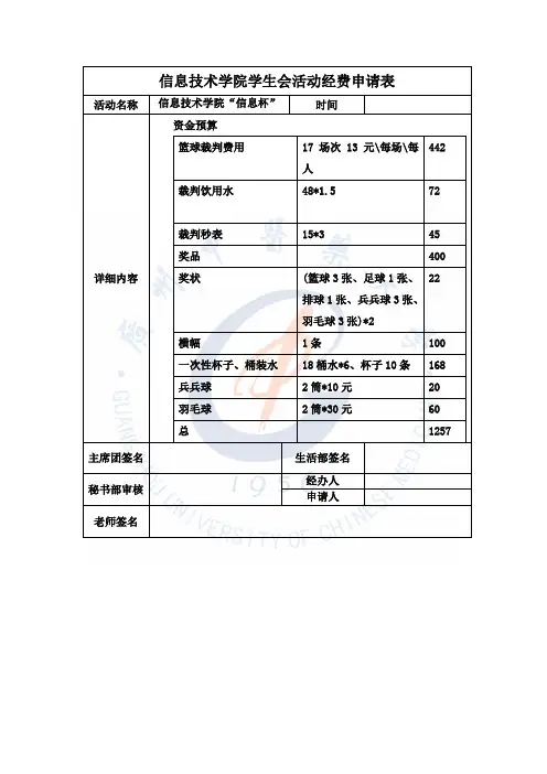 活动经费申请及结算表
