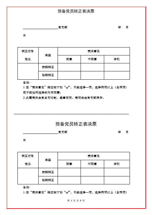 2022预备党员转正表决票及统计表(范本)