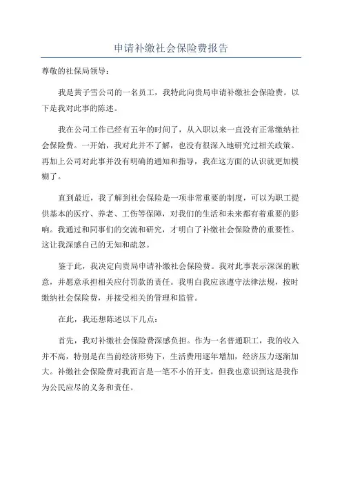 申请补缴社会保险费报告