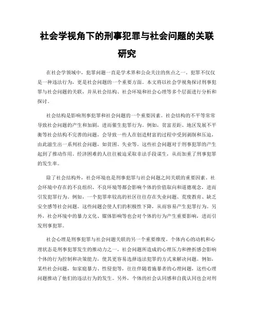社会学视角下的刑事犯罪与社会问题的关联研究