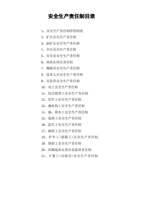 安全生产责任制目录