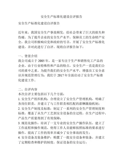 安全生产标准化建设自评报告