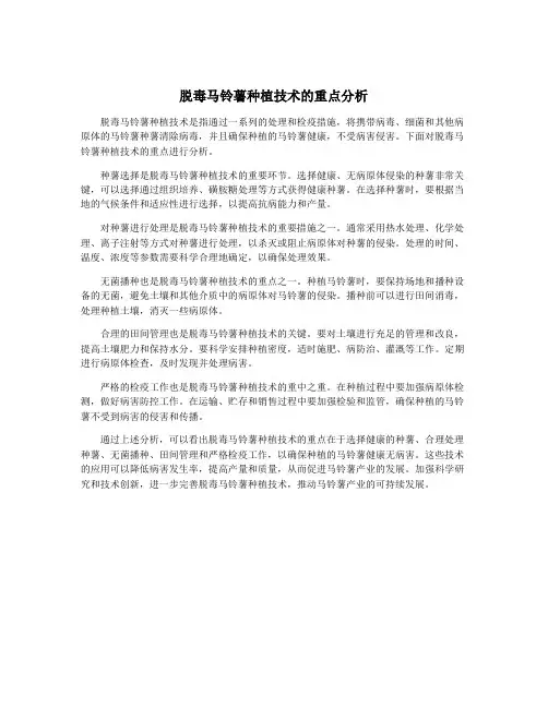 脱毒马铃薯种植技术的重点分析