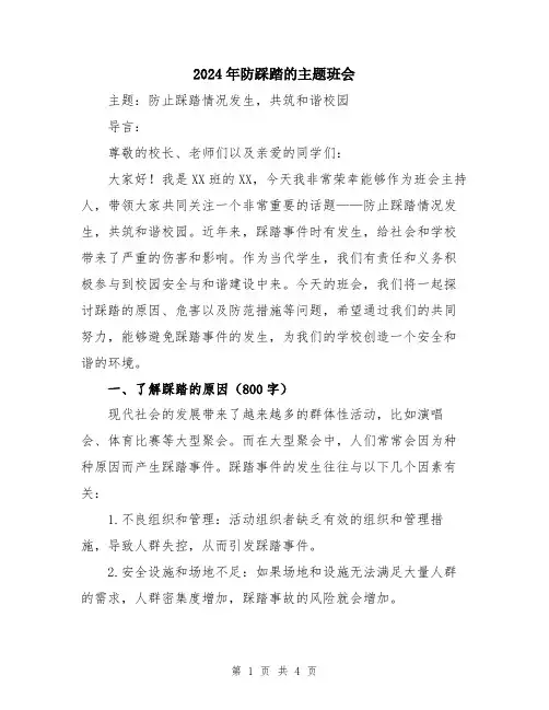 2024年防踩踏的主题班会