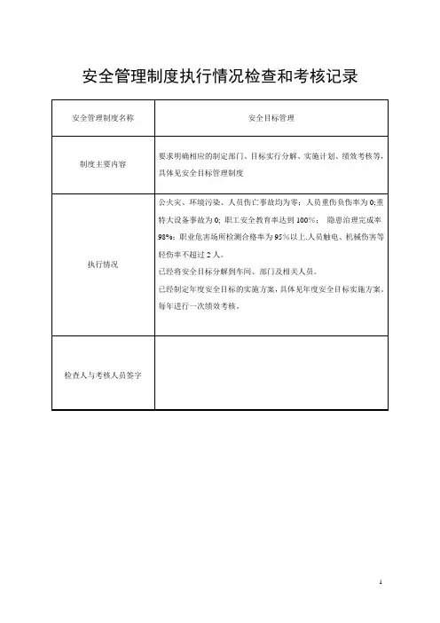 安全管理制度执行情况检查和考核记录