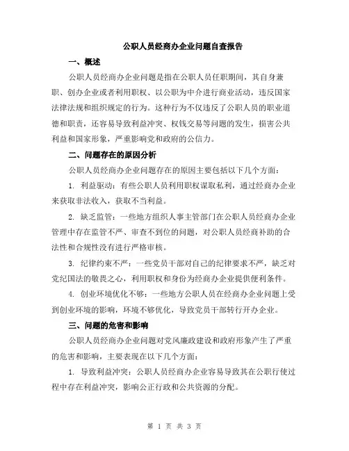 公职人员经商办企业问题自查报告