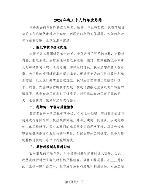 2024年电工个人的年度总结（六篇）