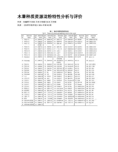 木薯种质资源淀粉特性分析与评价