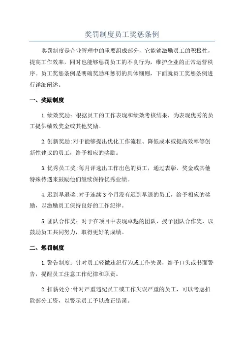 奖罚制度员工奖惩条例