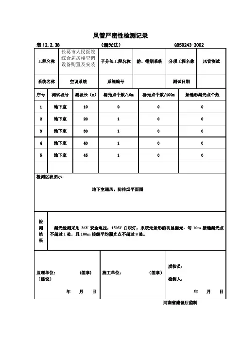 风管严密性检测记录