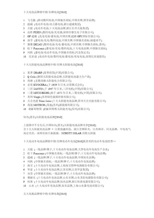 十大电池品牌榜中榜