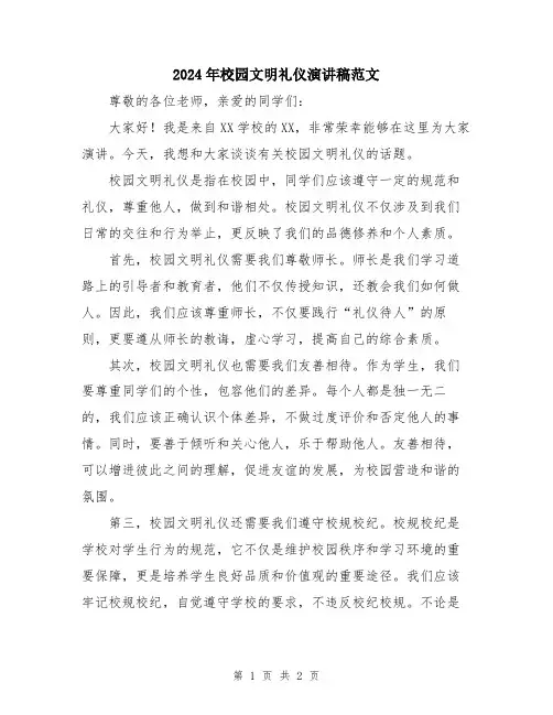 2024年校园文明礼仪演讲稿范文