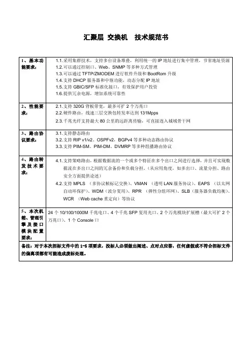 汇聚层交换机技术规范书(3750)