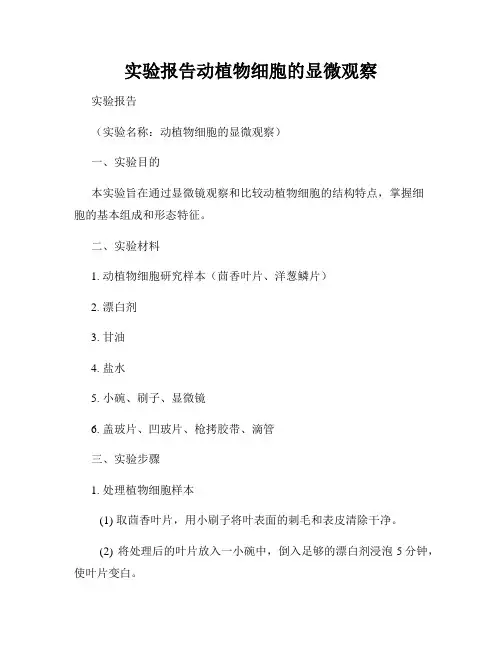 实验报告动植物细胞的显微观察