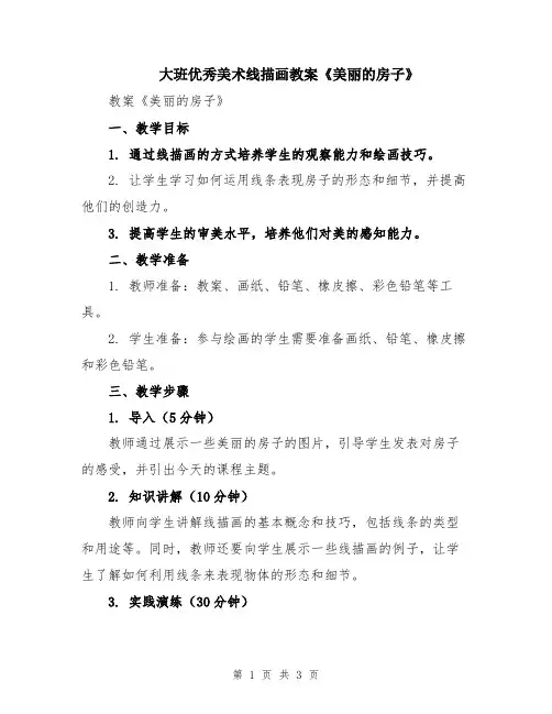 大班优秀美术线描画教案《美丽的房子》