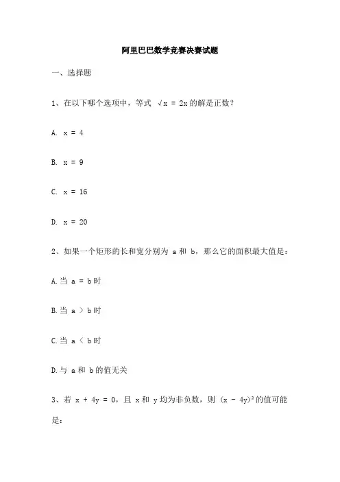阿里巴巴数学竞赛决赛试题 