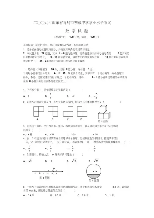 2009年青岛中考数学试题及答案