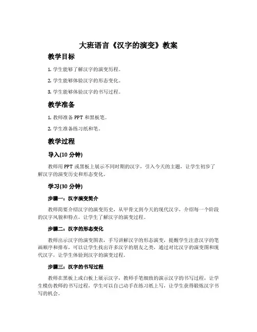 大班语言《汉字的演变》教案