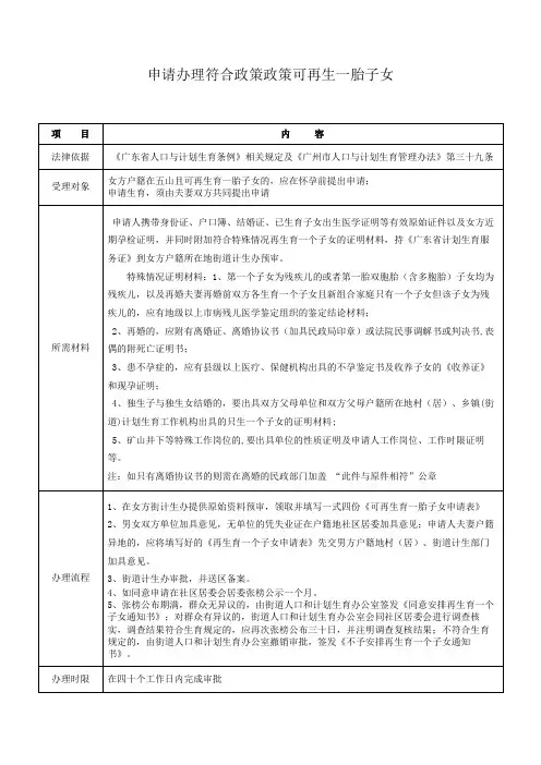 申请办理符合政策政策可再生一胎子女