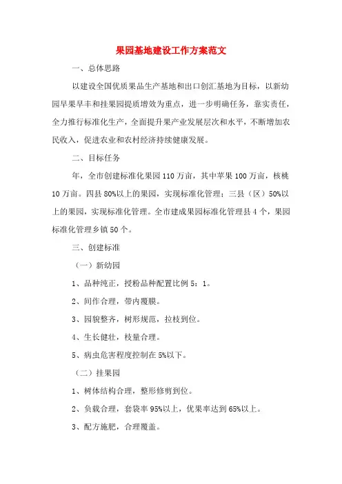 果园基地建设工作方案范文