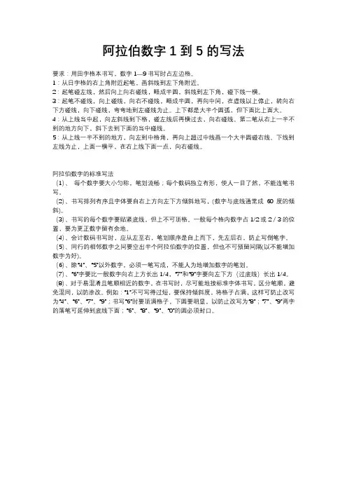 阿拉伯数字1到5的写法