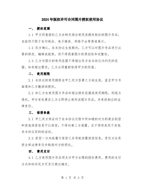 2024年版权许可合同图片授权使用协议