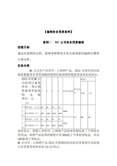 财务管理《编制财务预算案例》