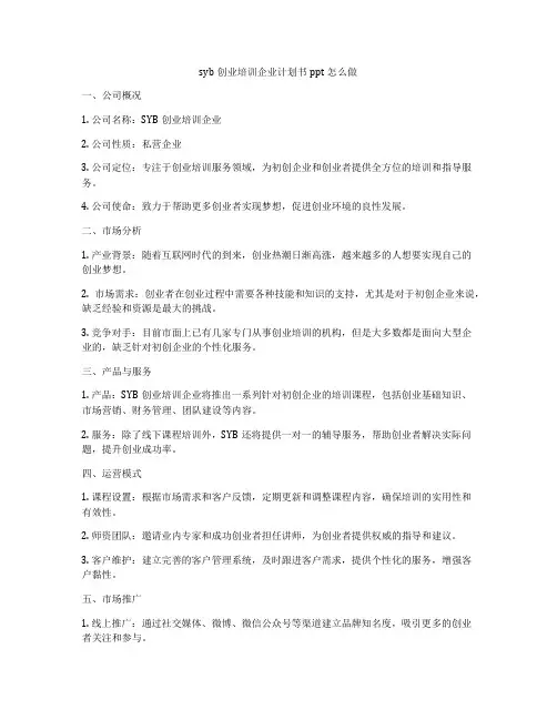 syb创业培训企业计划书ppt怎么做