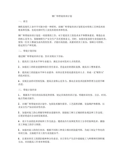 钢厂师带徒培训计划