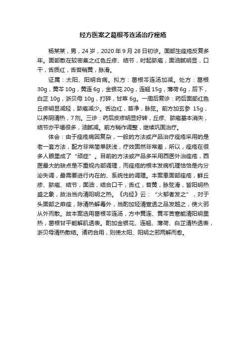 经方医案之葛根芩连汤治疗痤疮
