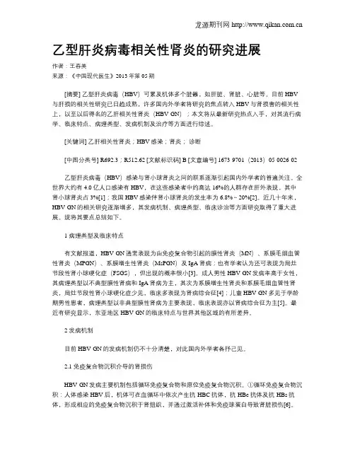 乙型肝炎病毒相关性肾炎的研究进展